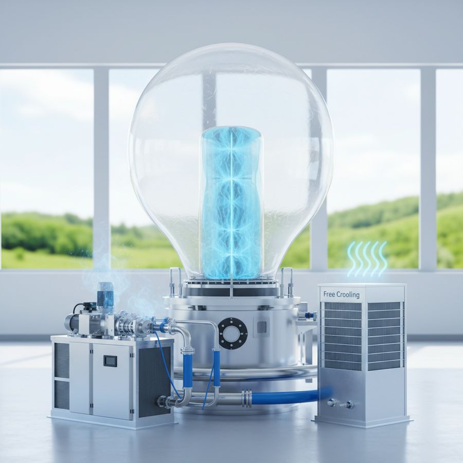 Sistema free cooling e chiller per il raffreddamento di una linea di estrusione film